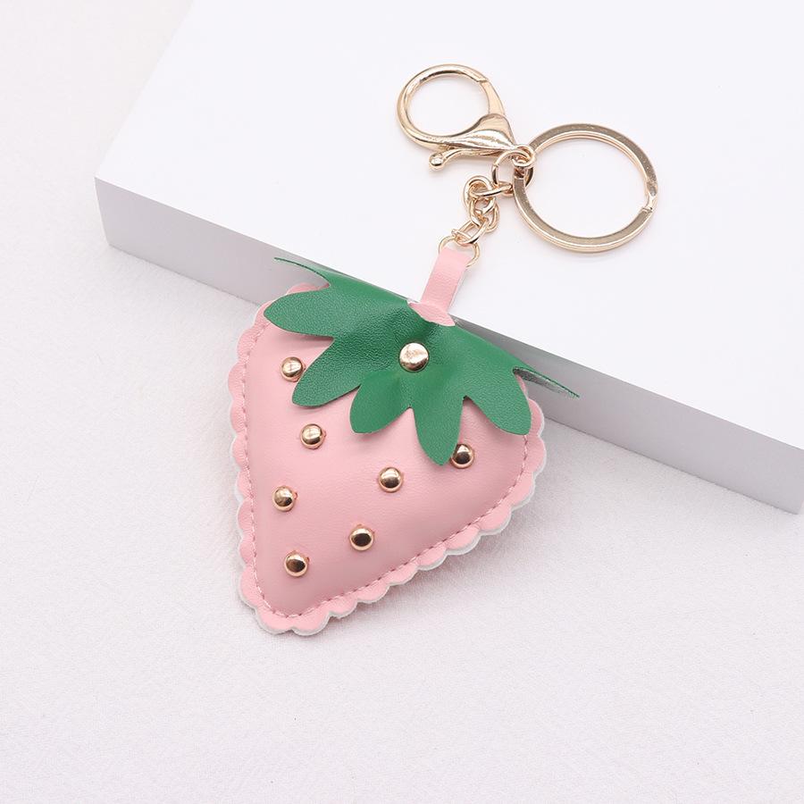 Cute Cartoon Strawberry Leather Keychain for Women Car Bag Pendant Keyring Accessories
