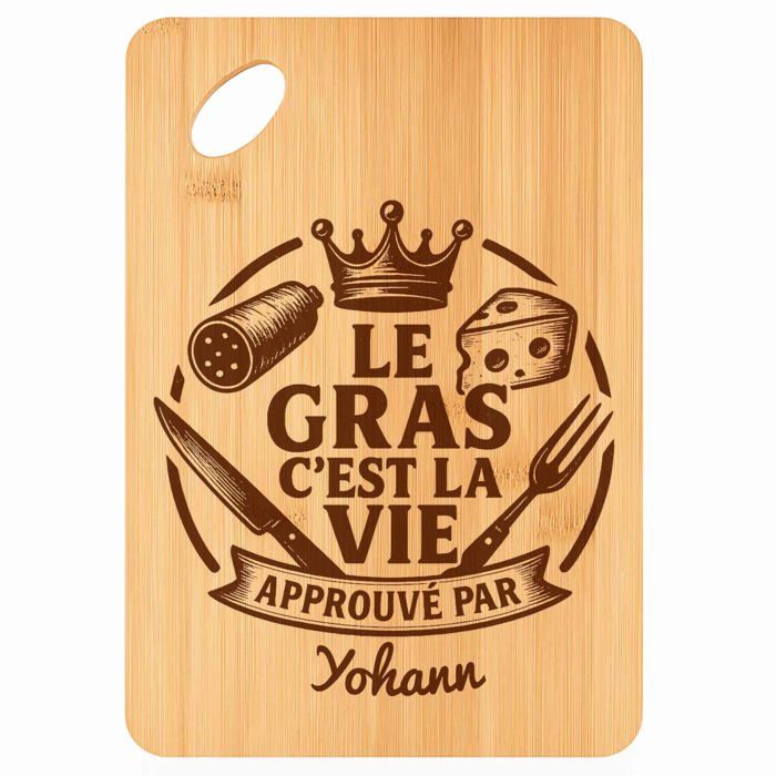 Planche à découper / Plateau apéro - PLANETEE - Yohann Gras c'est la Vie - Bambou - 30x20x1 cm - Trou 24 mm