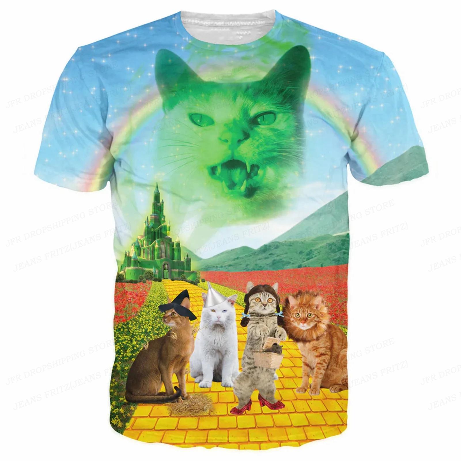 ETST 011 Zomer Heren T-shirt Dier Kat 3d Print T-shirt Heren Mode Oversized Korte Mouw T-shirt Kinderen Tops T-shirts Grappig L