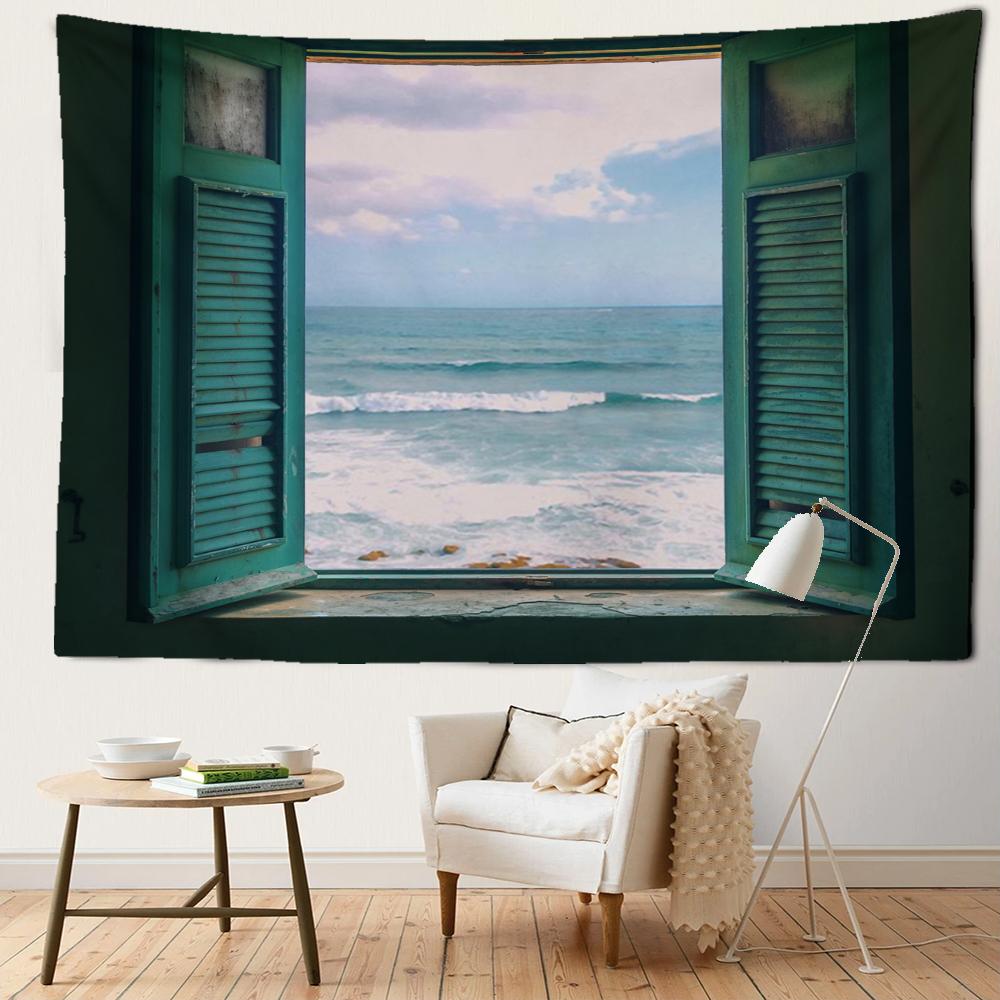 Window Waves Scenery Tapestry Wall Hanging Art Natural Hippy Tapiz Retro Simple Aesthetics Room Home Decor