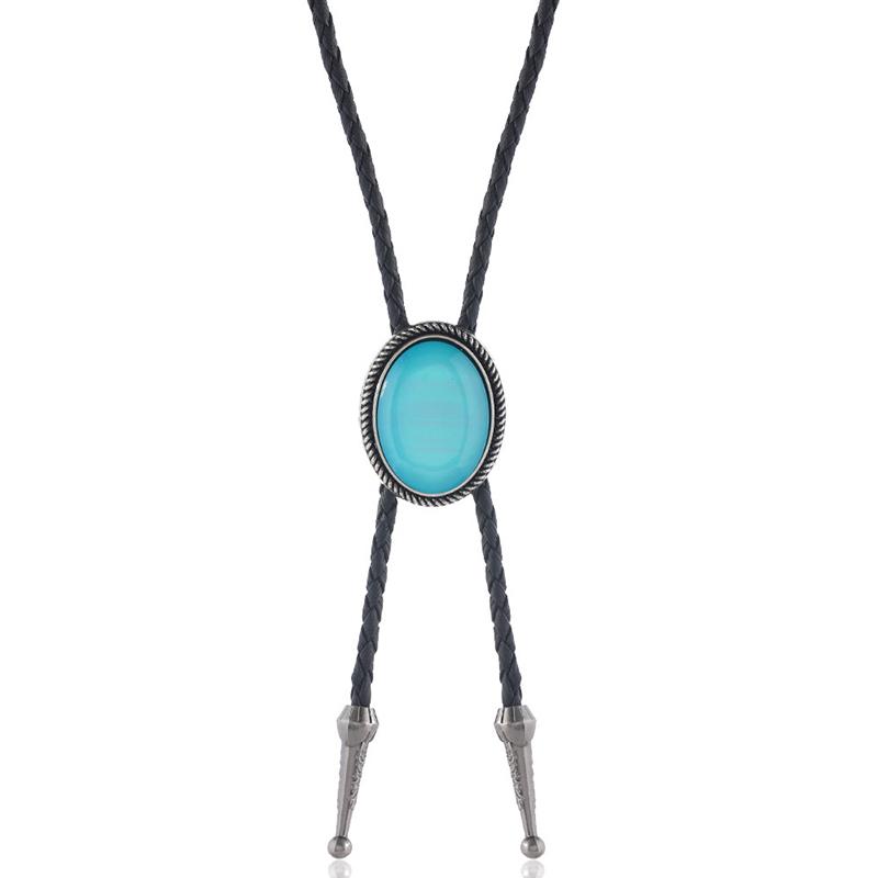 1 Piece Western Cowboy Bolo Tie Vintage Leather Necklace For Men Retro Acrylic Gemstone Polo Necklace
