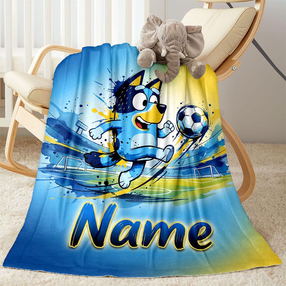 Bluey Sports Adventure Customize Your Name Blanket Gift Personalized Blanket Ultra-Soft Great for Seaside Couch Bed Home Decor Four Seasons Universal