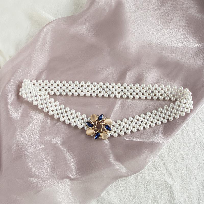 Spring and Summer Pearl Waist Chain Women's Decorative Belt with Dress Thin Elastic Waist Seal Versatile Korean Version Sweet and Elegant