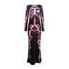 Höst vinter Cosplay Halloween damkläder svarta maxiklänningar vintage personlighet skelett digitalt tryck långärmad klänning för kvinnor kjol