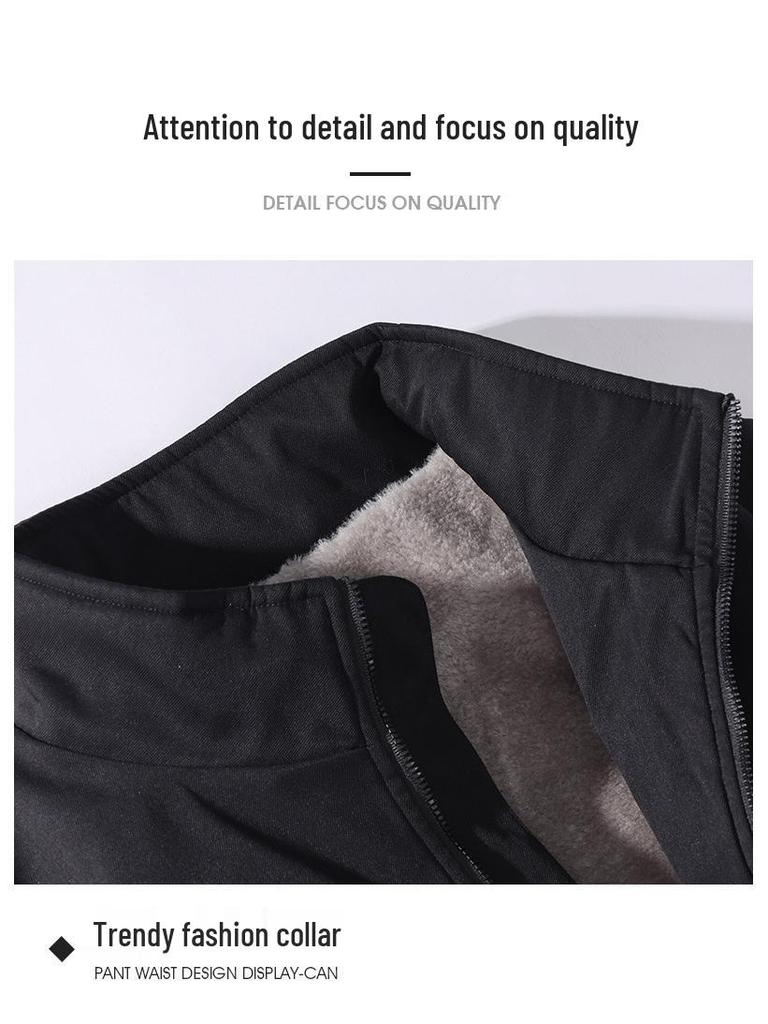 Men's Trendy Thick Fleece Stand Collar Warm Jacket - Casual Cotton Top for Autumn/Winter
