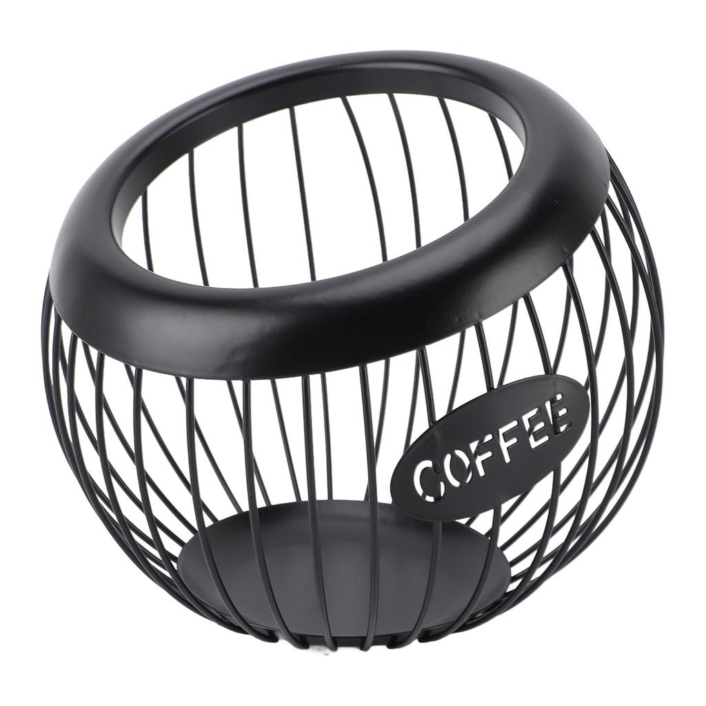Coffee Pod Storage Basket Black with Letters Large Capacity Iron Rust Proof Stylish Modern Beveled
