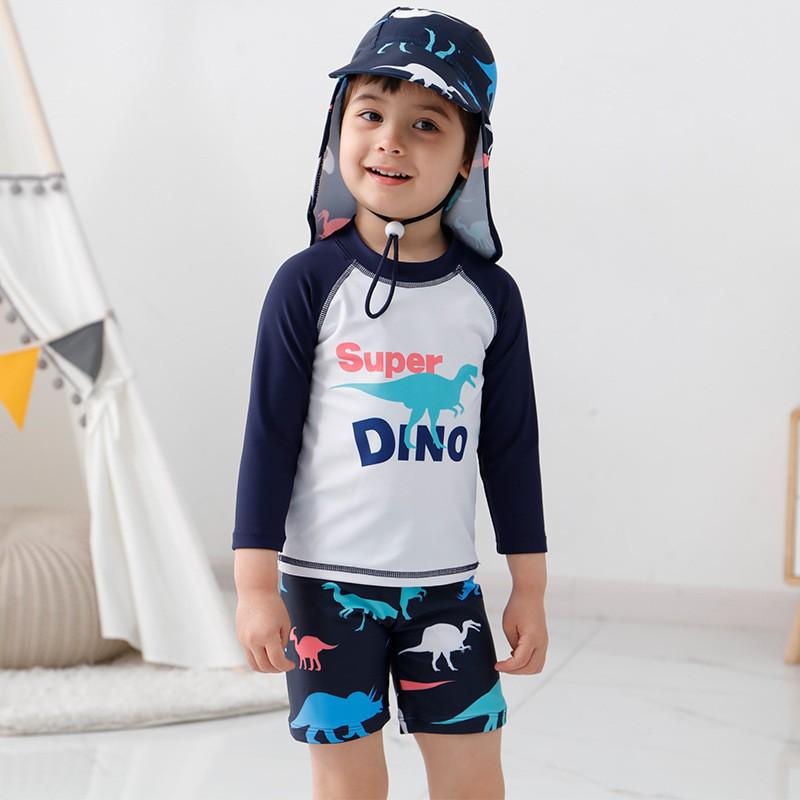 Kids' Boys' Cartoon Swimsuit Set - Split Design with Long & Short Sleeves