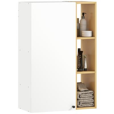Wall Bathroom Cabinet with Adjustable Shelves and 3 Open Shelves, 59.5x30x90 Cm, White and Wood