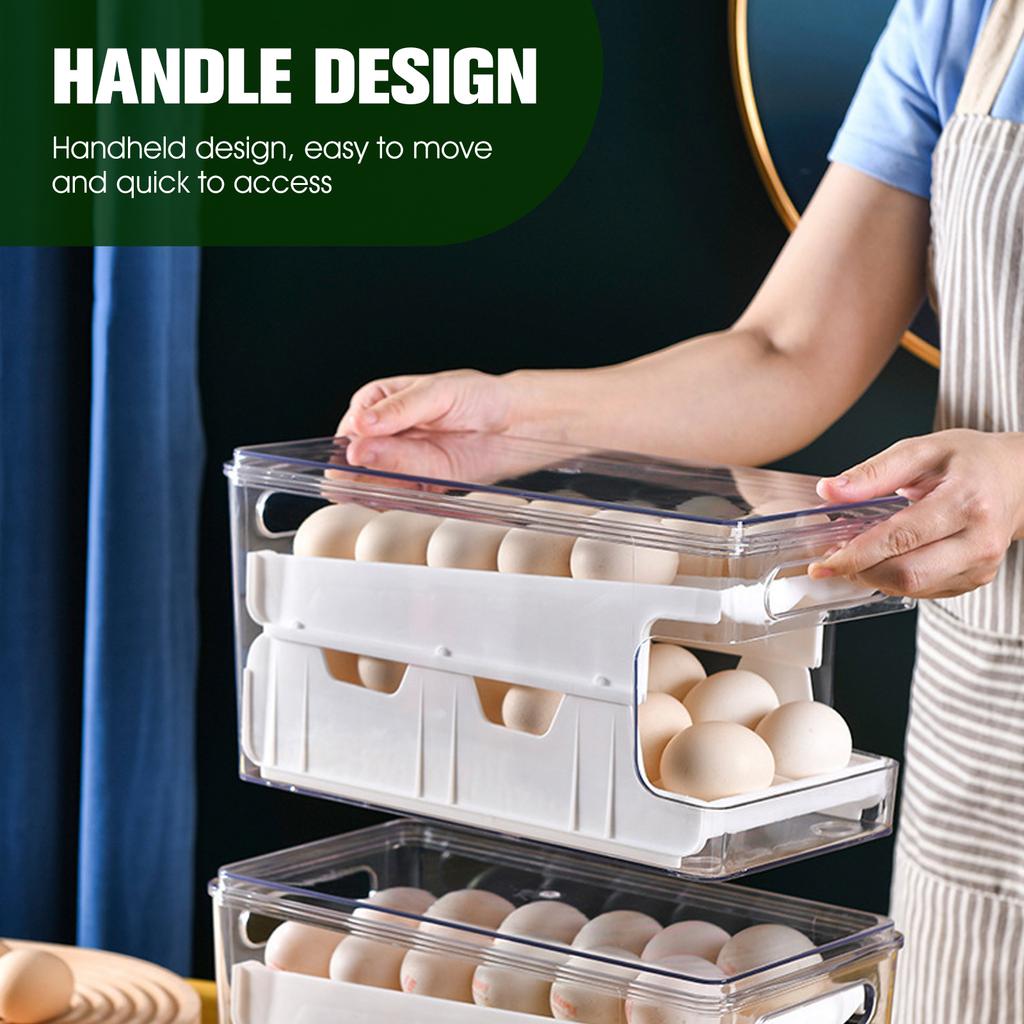 Auto Rolling Egg Holder for Refrigerator 2-Layer 24 Egg Storage Container Egg Storage Box Space Saving Multipurpose Container