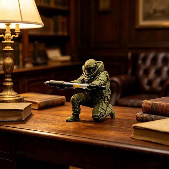 Soldier Pen Holder 3D Printed Kneeling Soldier Pencil Stand Desk Organizer for Office Home Tabletop Decor Gifts for Men Father