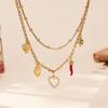 Qiong Yao 5A Zirconia Clover Heart Double Layer 18K Gold-Plated Necklace