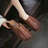 2026 Summer New Arrival Genuine Leather Women Mules Shell Toe Ethnic Style Flat Sandals Breathable Comfortable Outdoor Shoes