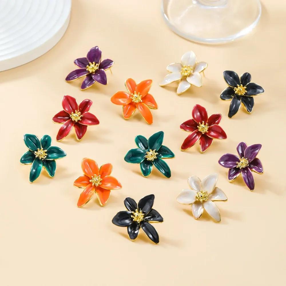 Bohemia Ethnic Style White Enamel Flower Stud Earrings for Women Charm Stainless Steel Wedding Bride Jewelry Accessories Gift