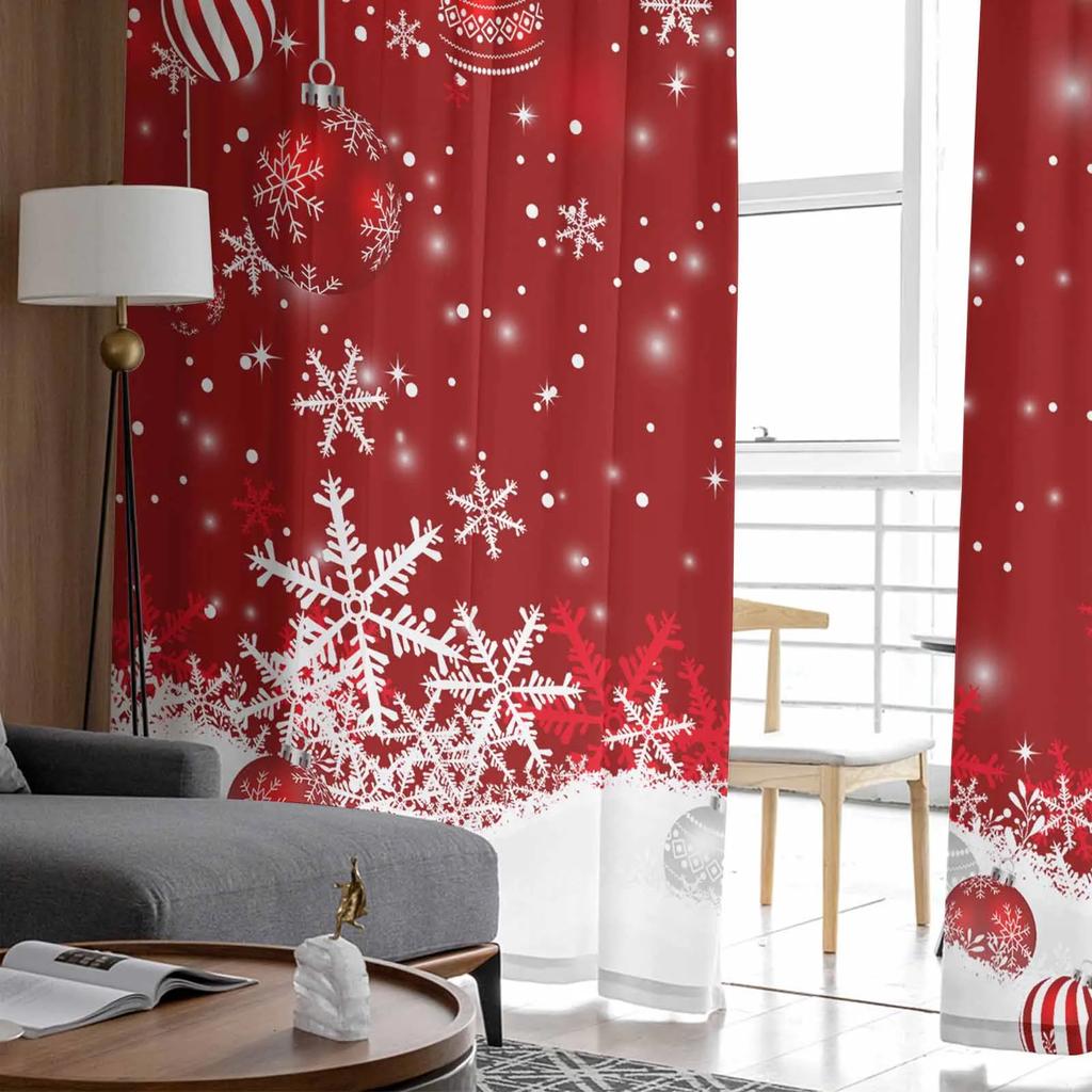 Christmas Balls Snowflakes Pine Branches Sheer Curtains for Living Room Decoration Window Curtains Kitchen Tulle Voile Curtains