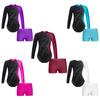 Girls Gymnastics Leotards Long Sleeve Gym Outfits with Shorts Shiny Rhinestones Two Piece Kids Biketards
