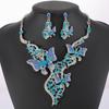 Vintage Colorful Crystal Butterfly Necklace Earrings for Women Rhinestone Weddings Banquet Party Jewelry Set