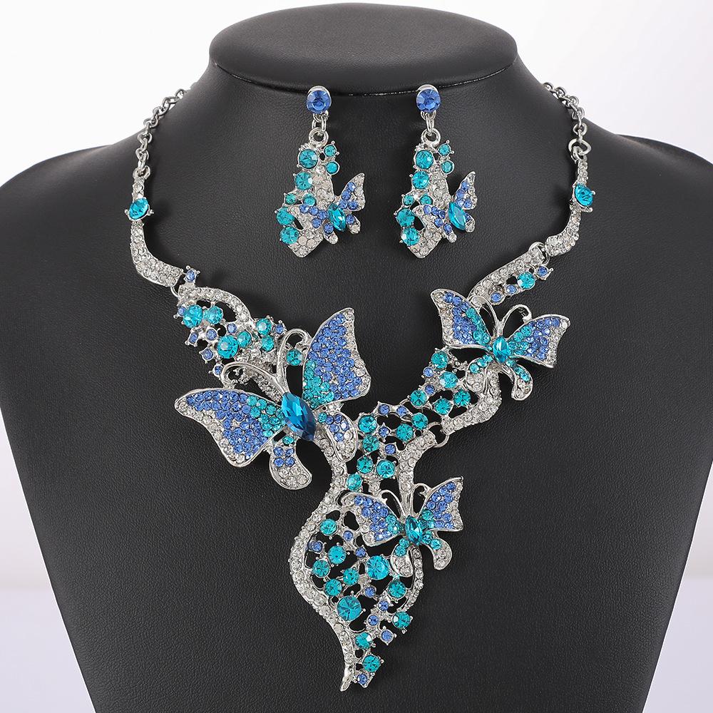 European and American necklace set butterfly dress banquet accessories jewelry women spot синий