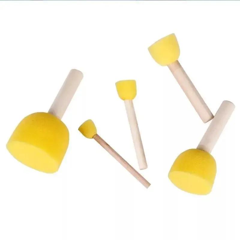 Round Sponges Brush Sponge Paint Brushes Wooden Handle Children Drawing Sponge Rod Brushes Pottery Clay Sculpture Modeling Tool
