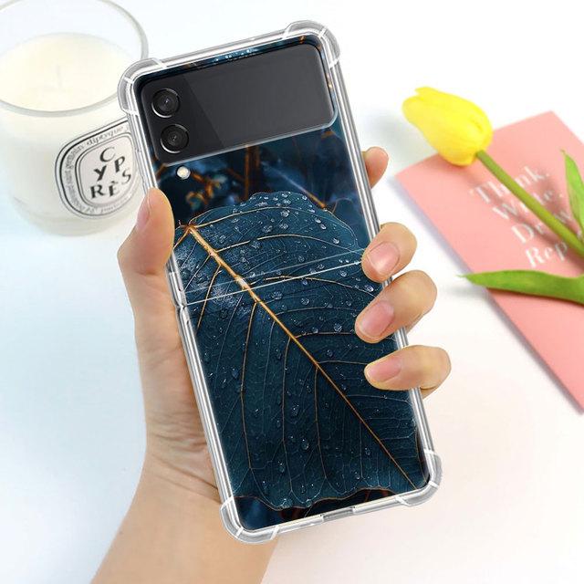 Blader Luksus Luksus Etui For Samsung Galaxy Z Flip 3 4 5g Funda Z Flip3 Gjennomsiktig PC Hardt Støtsikkert Bakside Telefon Coque Skall