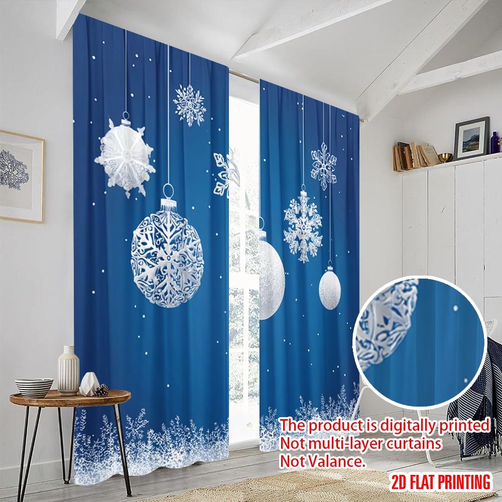 2pcs,2D Plane Printing Curtains&Window Treatment White Snowflake Polyester Fabric (without Rod) Decorations Inside Ldeal for