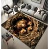 Bear Family Rug With Nature Cave Design, Cozy Woodland Animal Carpet, Rustic Lodge Living Room Decor
