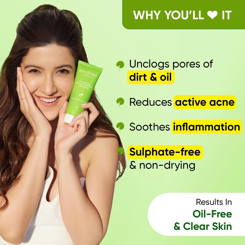 Dot & Key CICA Face Wash with Salicylic Acid & Green Tea Oil Control Cleanser Unisex 100ml