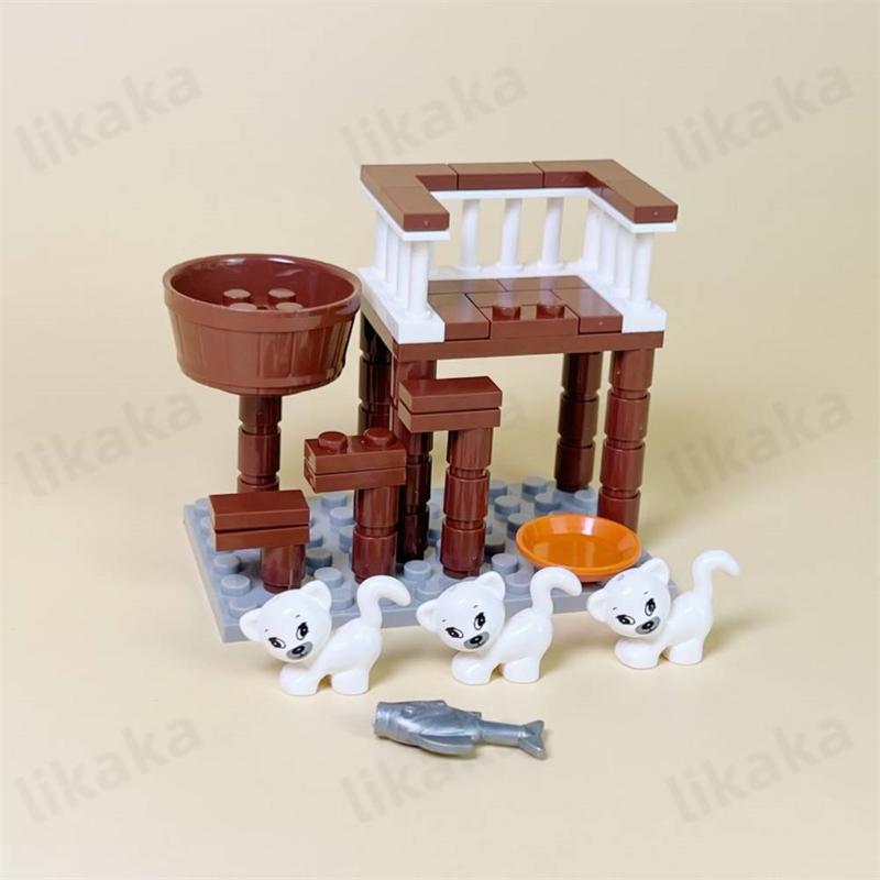 

Moc Cattery Construction Blocks Toys For Kids City Cats House Set Farm Blocks For Girls Young Boys Birthday Present Diy Plaything Cat Bed Bricks