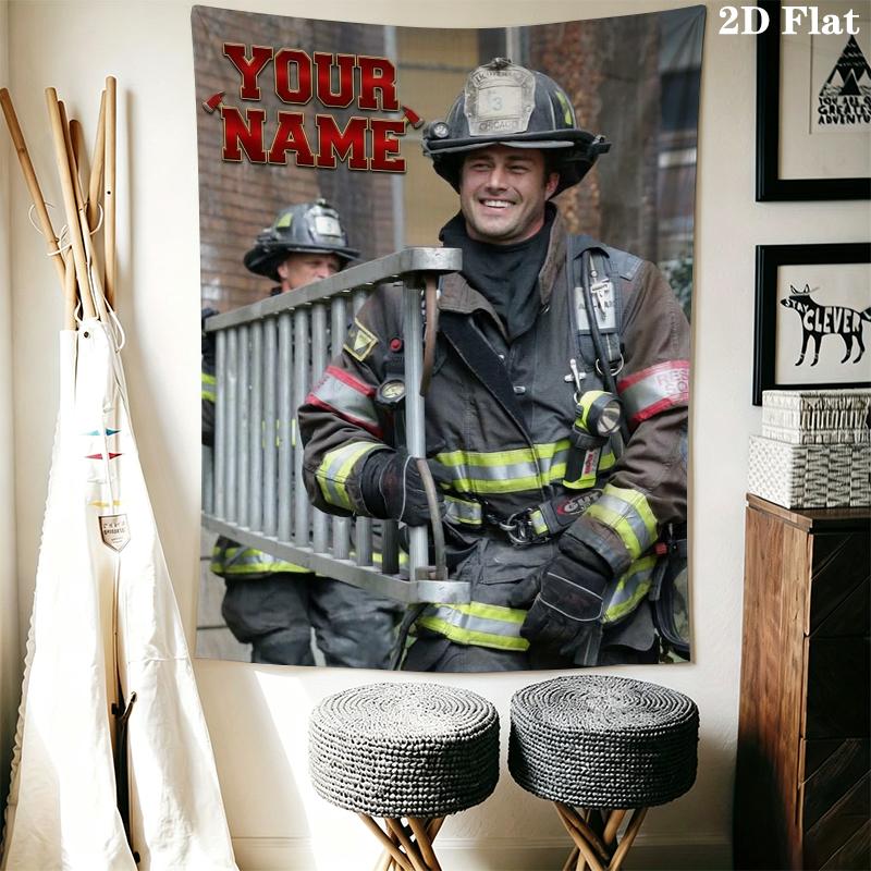 Custom Name Chicago Fire Wall Tapestry Aesthetic Wall Hanging Printed Fabric Blanket Decorative Tapestries for Bedroom Living Room Home Decor