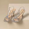 Fashion French Rhinestone High Heels For Women Slender Heels With Exposed Toes Sexy Fairy Style One-Shoulder Silver Thin Strap Sandals