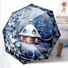 1pc Winter Scene Automatic Umbrella - Stylish, Durable, with 8-Rib Manual Open Design, Elegant Black Handleyy250920181