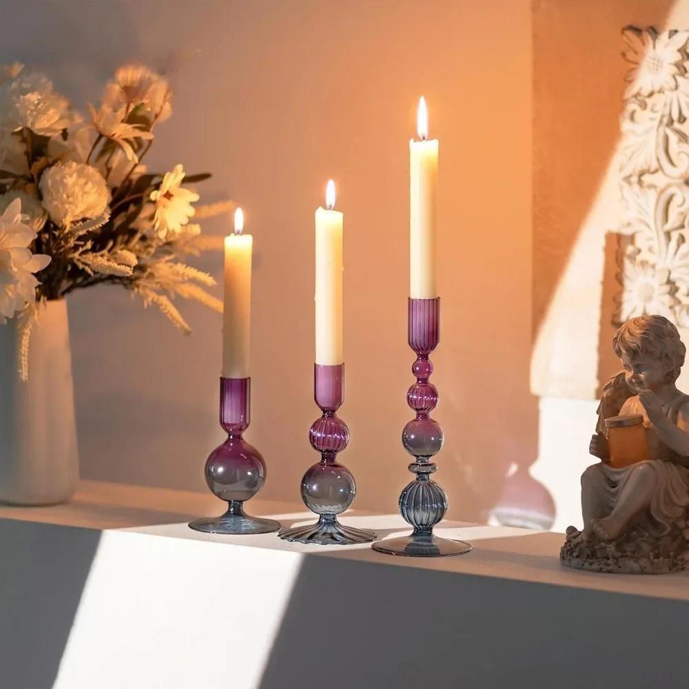 3Pcs Glass Candle Stick Holder Crystal Flower Vase Home Decoration for Table Centerpiece Wedding Party Christmas Decorations
