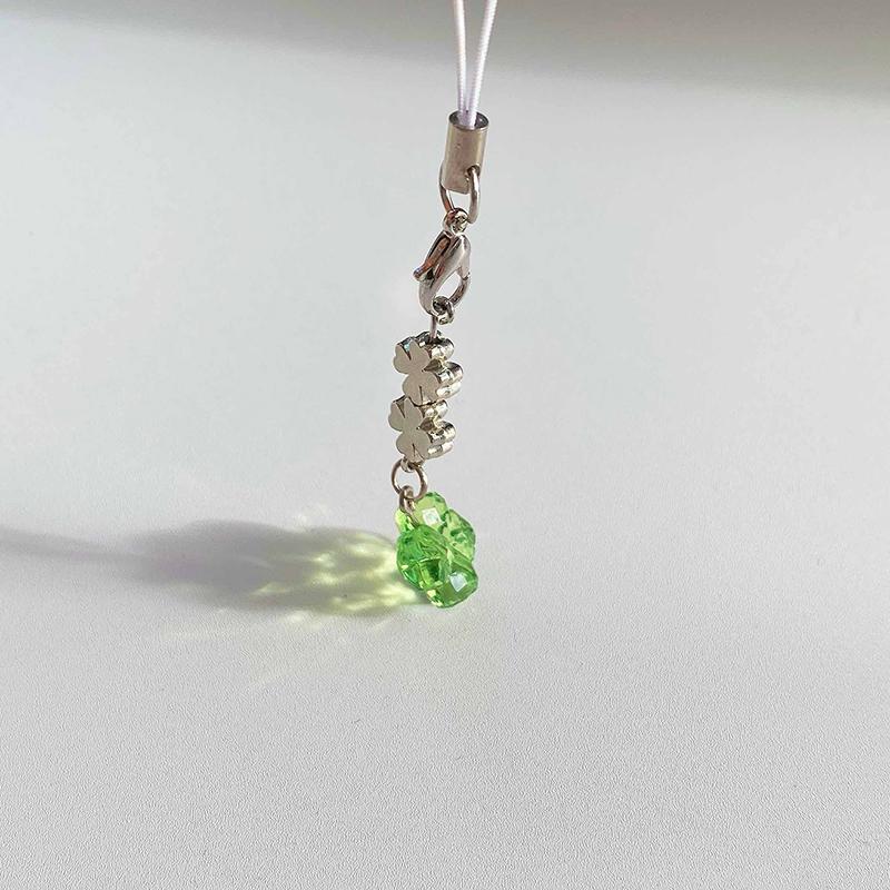 Handmade Beaded Phone Chain Four Leaf Clovers Cellphone Charm Colorful Keyring Ccd Decorative Pendant Cellphone Charm Accessory