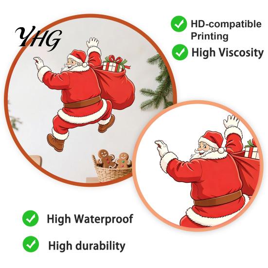 Waterproof PVC Wall Art Christmas Sticker, Self?Adhesive Climbing Santa Claus Decals, Funny Self Adhesive Mural Holiday Decor for Living Room