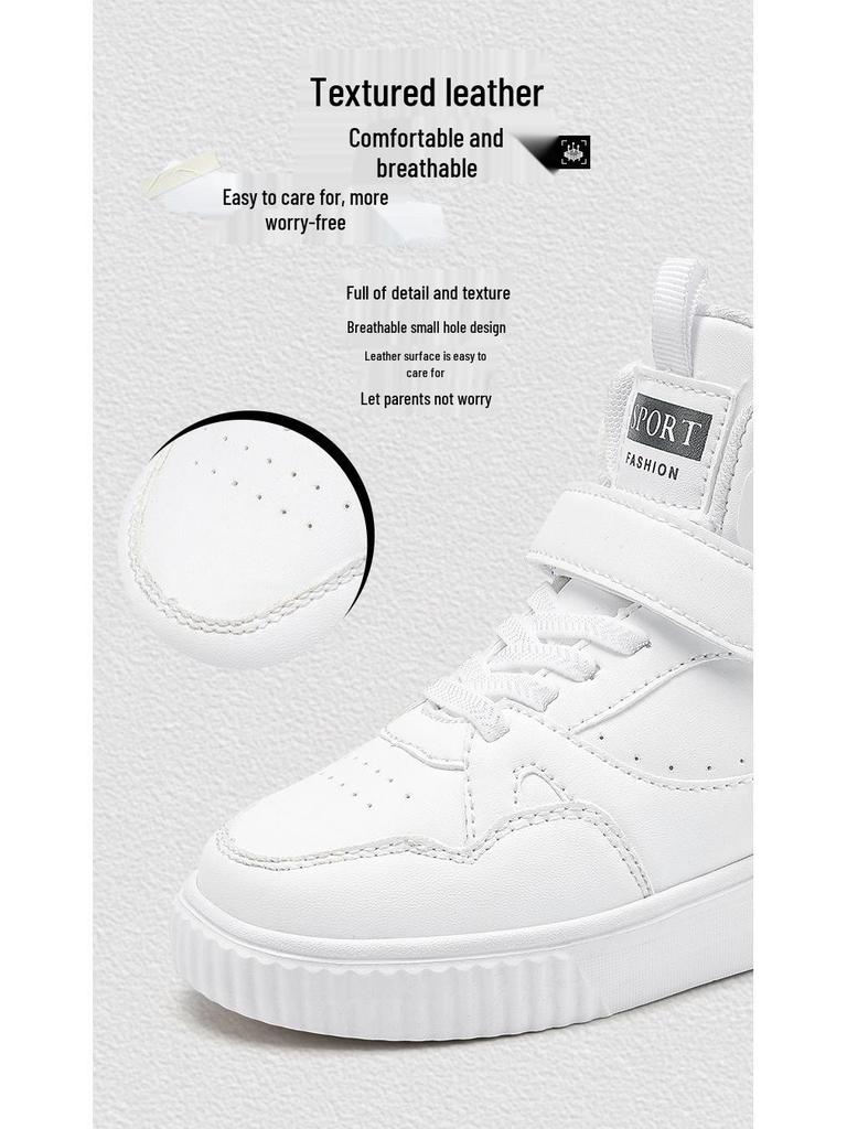 Rutschfeste High-Top Canvas-Sneaker für Kinder - Weiße Lederoberfläche für Herbst/Winter, Lässige und Sport-Laufschuhe.