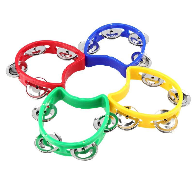 2Pcs Plastic Hand Held Percussion Tambourine With 4 Bells Rhythm Musical Instrument Toys Kids Preschool Educational Gift