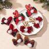 Decorative Antler Hair Pins 2Pcs Christmas Clips with Plaid Bows and Pom Poms Decor, Festive Holiday Winter Party Accessories for Women Girls,