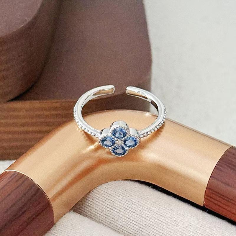 Light Luxury High-End Exquisite Super Flash Sea Blue Zircon Ring Color Treasure High Value Niche Design Fashionable Super Fairy Ring
