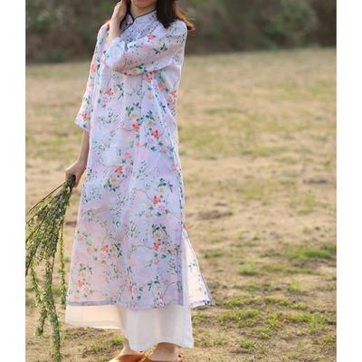 Dames Lente Mode Print Vintage Jurk met Halve Mouwen Niche Retro Chinese Stijl Persoonlijkheid Jurk