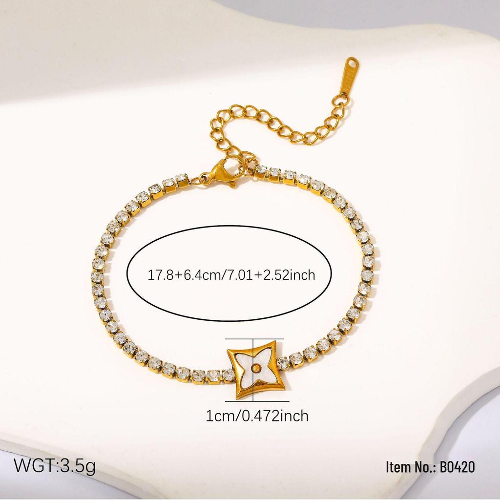 High-End Rhinestone-Inlaid Geometric Flower Bracelet: Japanese & Korean Inspired Stainless Steel Jewelry