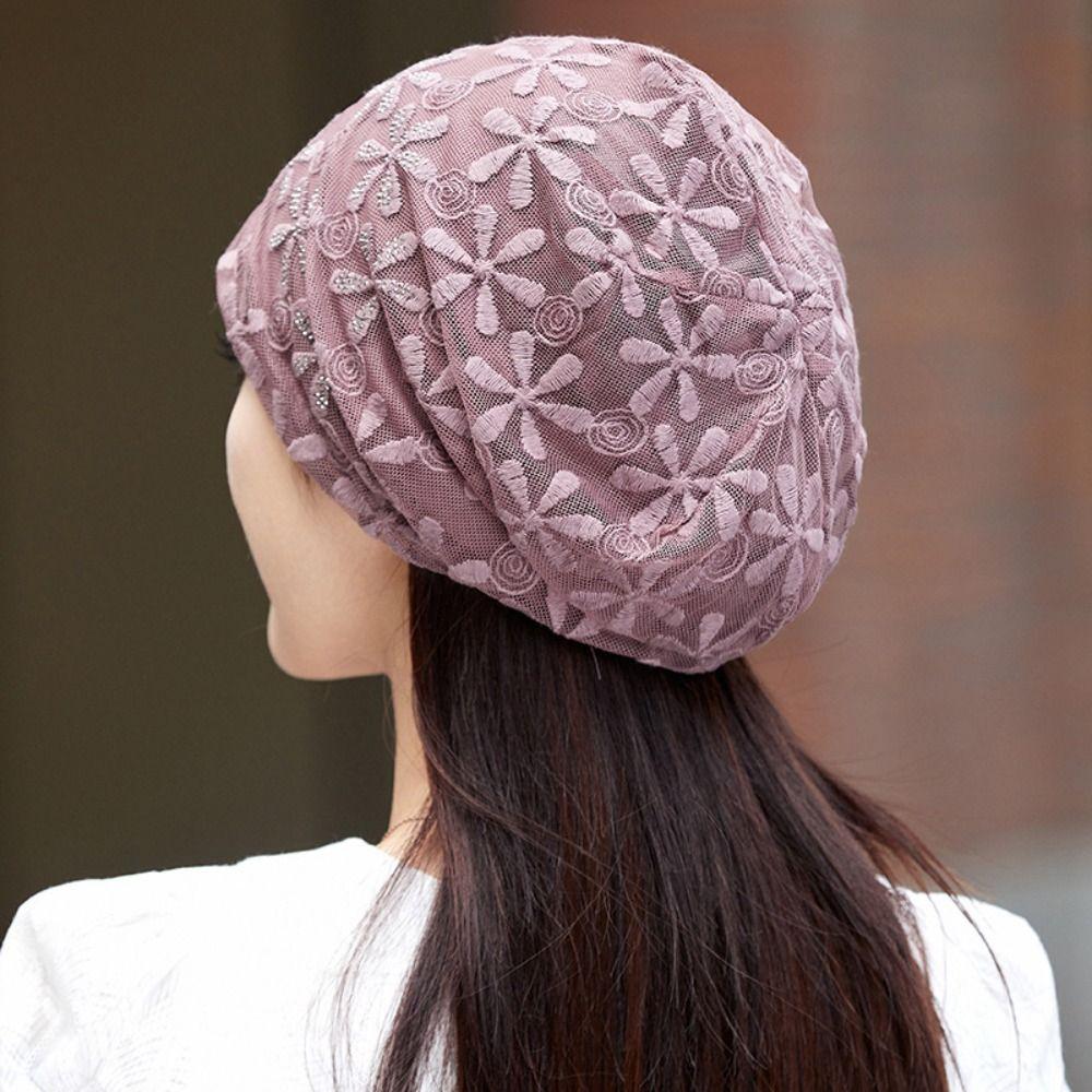 Hollow Out Beanies Cap Lace Flower Turban Beanies Caps Chemo Cap Crochet Slouchy Hat  Women Girls