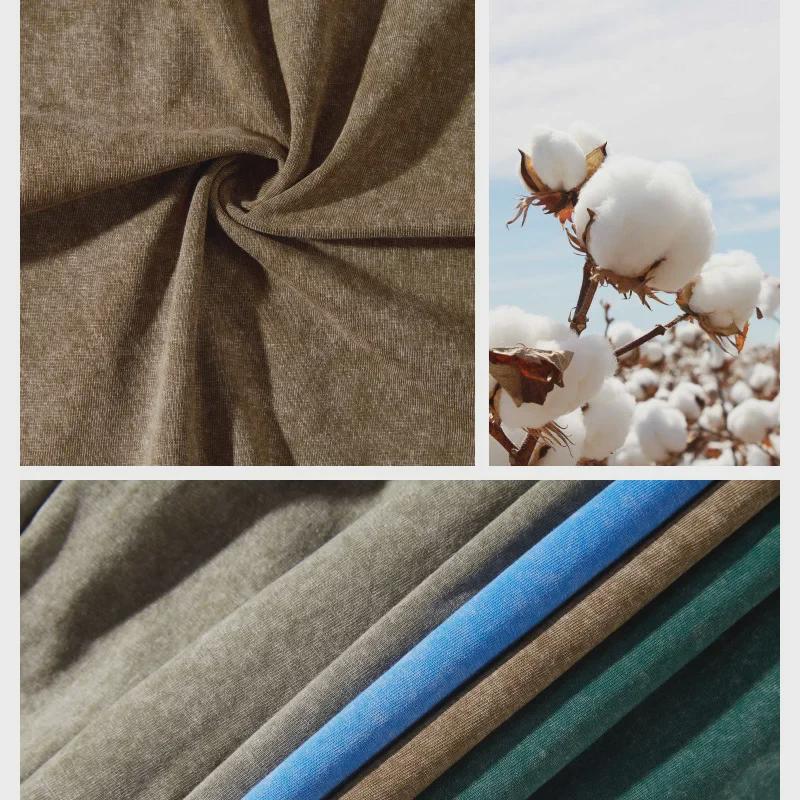 Retro bawełniany T-shirt z efektem sprania, 230g, Prany, Krótki rękaw, Okrągły dekolt, Luźny krój, Wzór płatka śniegu, Męska odzież codzienna