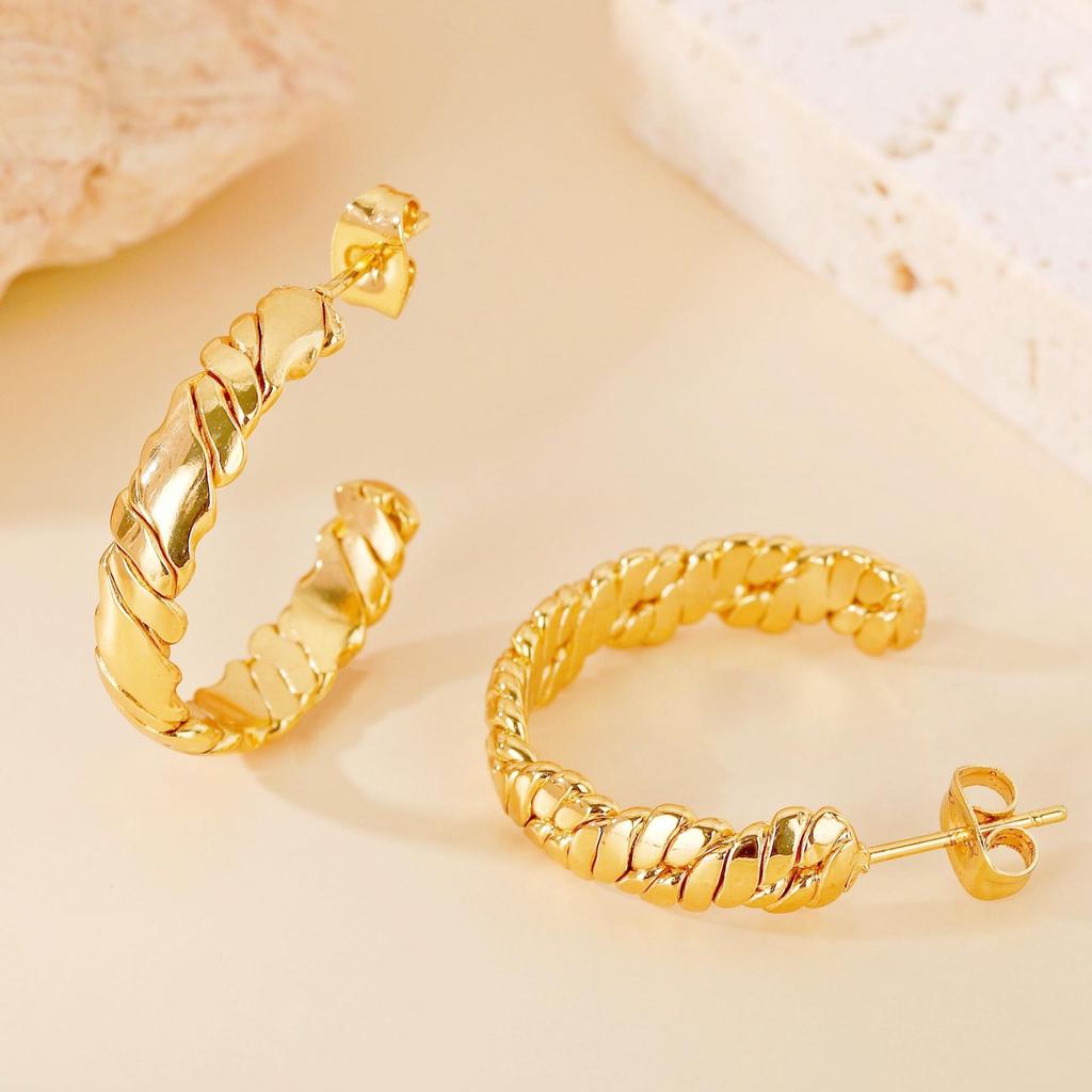 Layered Woven Texture Gold Hoop Earrings - High-End, Non-Fading Titanium Steel (2025)