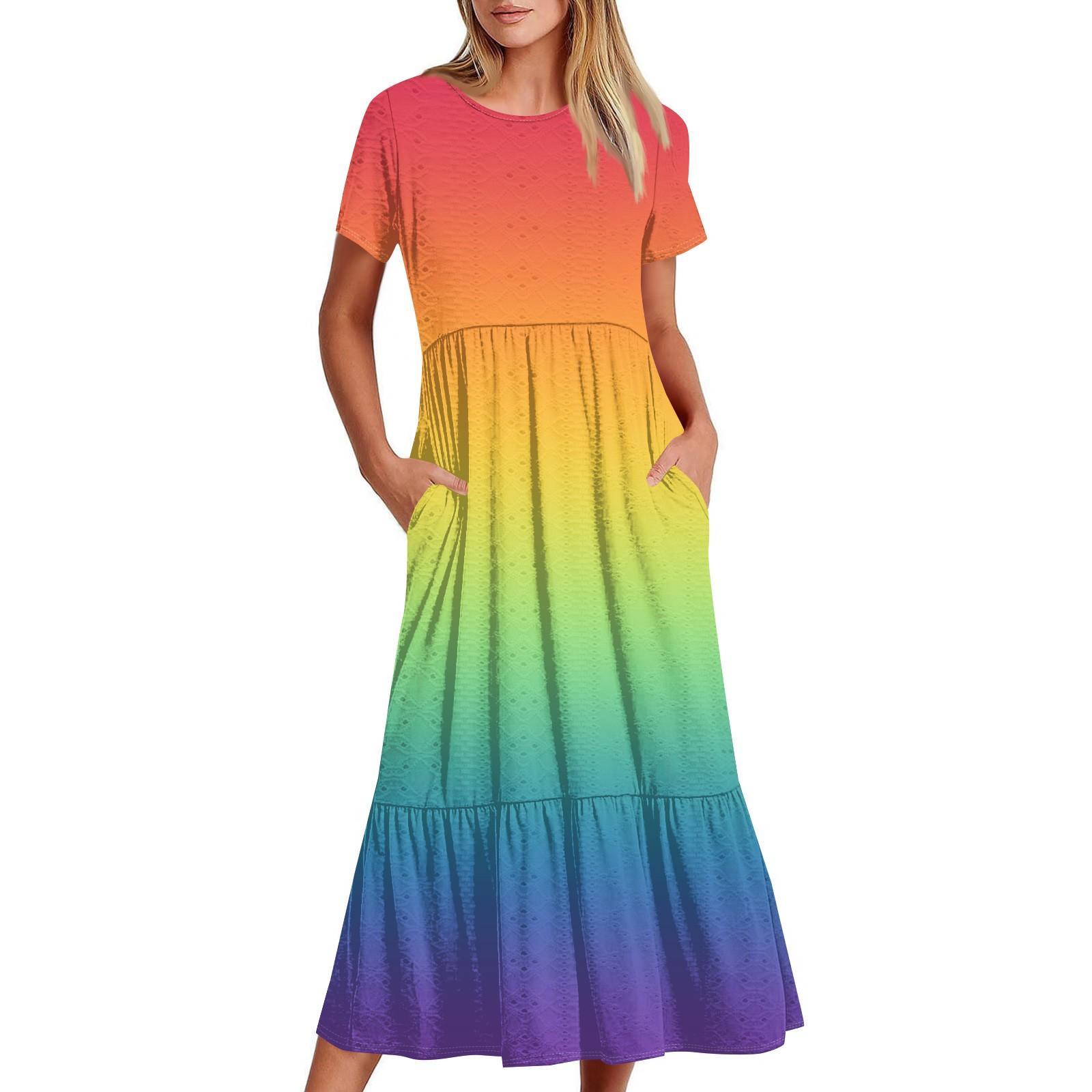 

Платье в стиле бохо с коротким рукавом для женщин, повседневное, свободного кроя, летнее, сарафан с цветочным принтом и карманами XXL красный