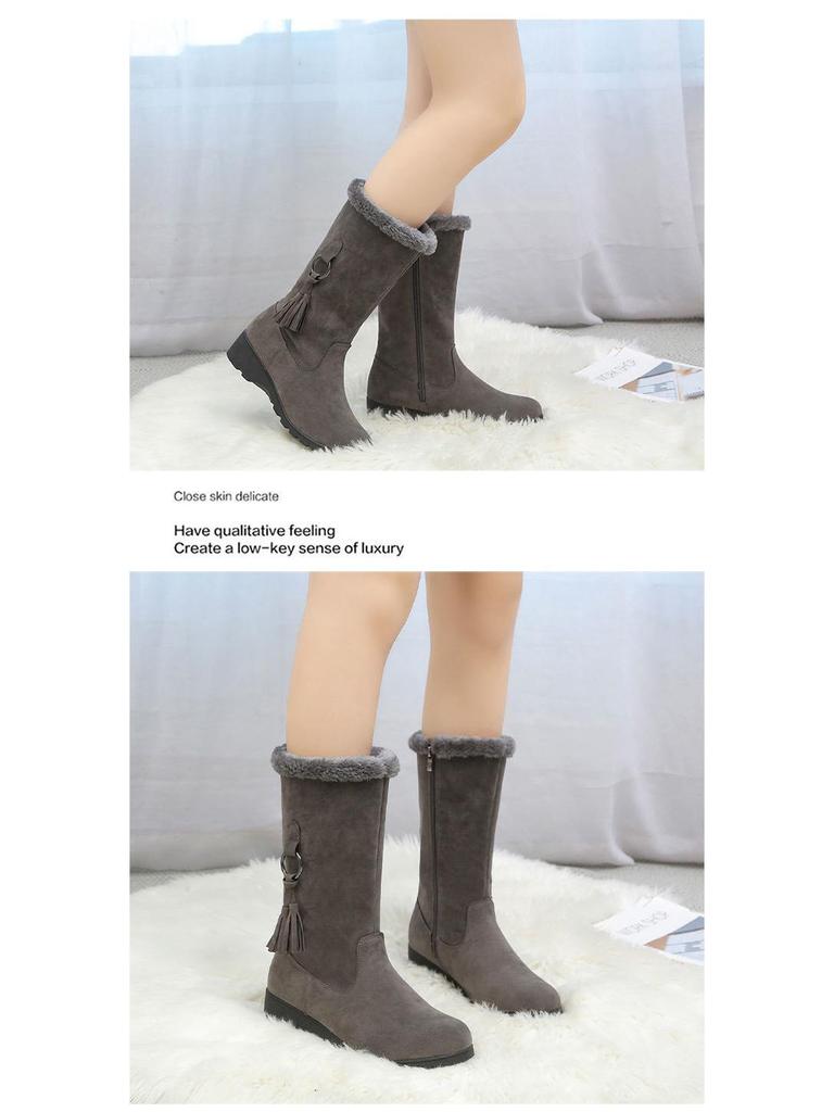 Damen Verdickte Rutschfeste Mid-Calf Schneestiefel - Warmes Fleecefutter, Vielseitige Mode Baumwolle, Schwarz