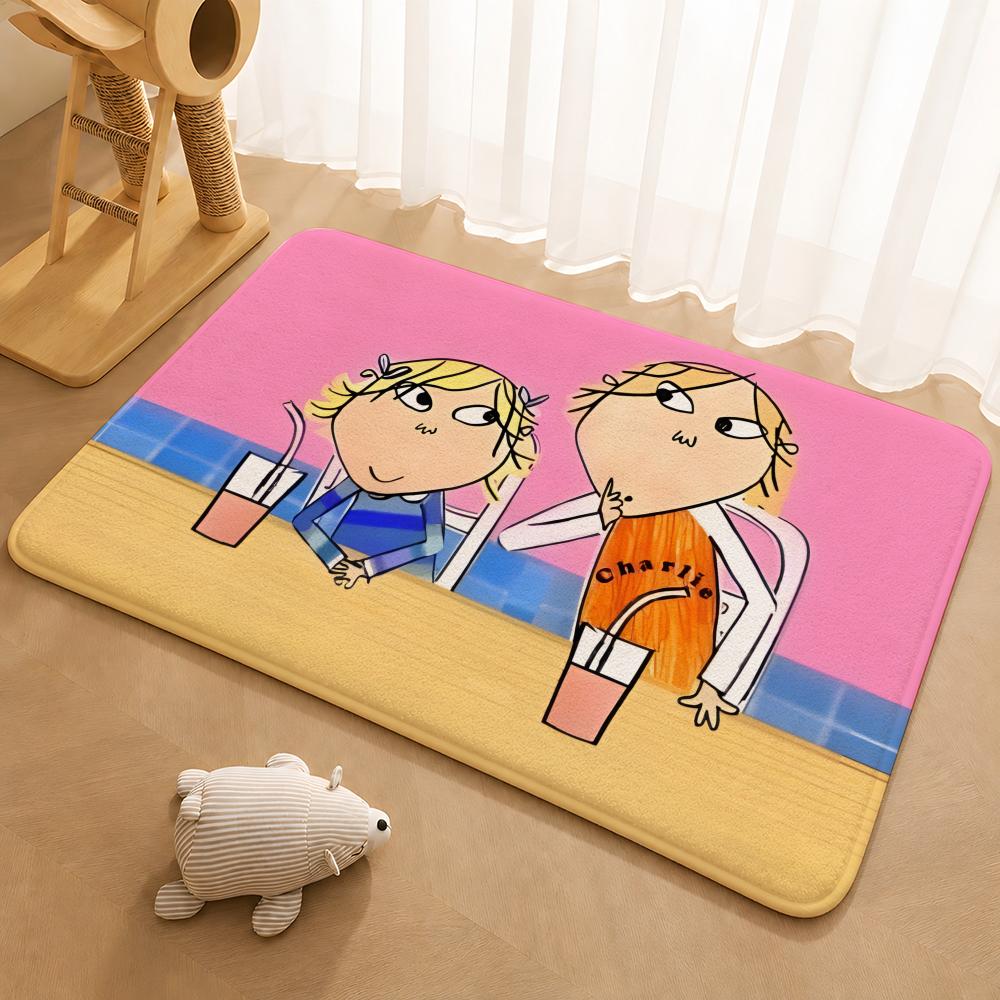 Charlie und Lola Anime Bodenmatte Fußmatte Weiche Flanell-Rutschfeste Tür-Teppich für Wohnzimmer