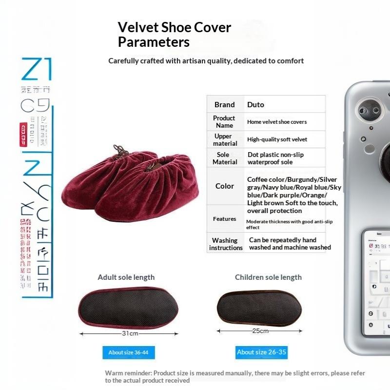 Thick Flannel Shoe Covers 1 Pair Portable Reusable Non-slip Overshoes for Travel Hotel Indoor Foot Protection
