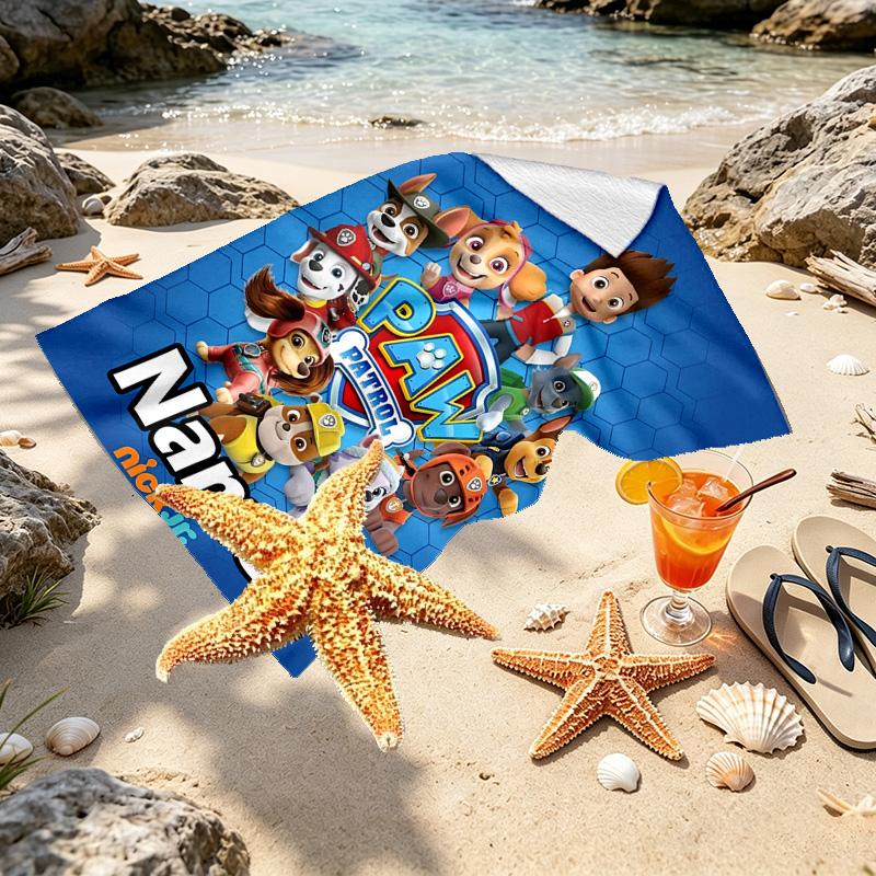 Asciugamano da Spiaggia Personalizzato con Nome e Stampa PAW Patrol, per Viaggio Campeggio Festa in Spiaggia Decorazione Casa, Regalo di Compleanno per Famiglia e Amici