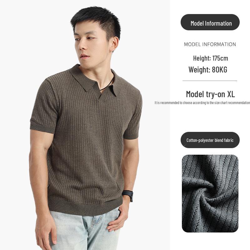 Men s Old Money Style Short Sleeve Knit Polo Shirt - Summer Business Casual M