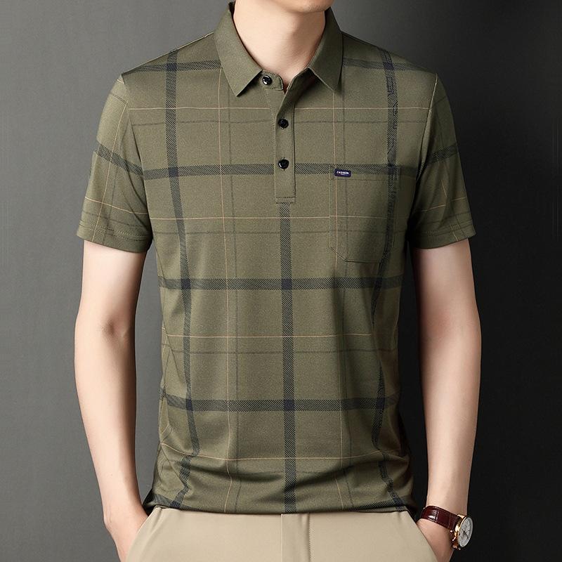 Sommer Herren Revers Kurzarm T-Shirt für junge und mittlere Männer Gestreifte Oberteile Taschenversion Dünne Halbarm Casual Herren Kurzarm