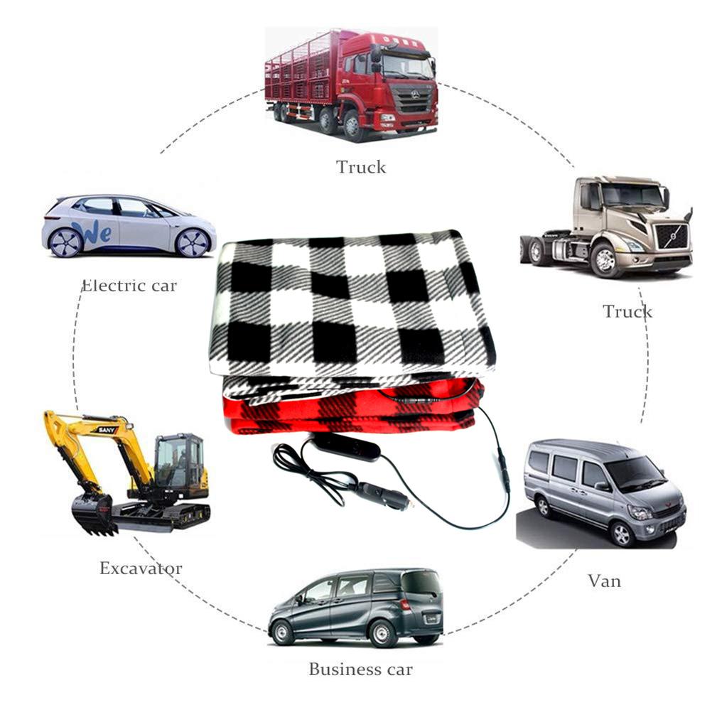 Elektrická deka do auta vyhřívaná 12V fleecová cestovní přehoz s nastavením teploty pro auto, obytný vůz, zimu